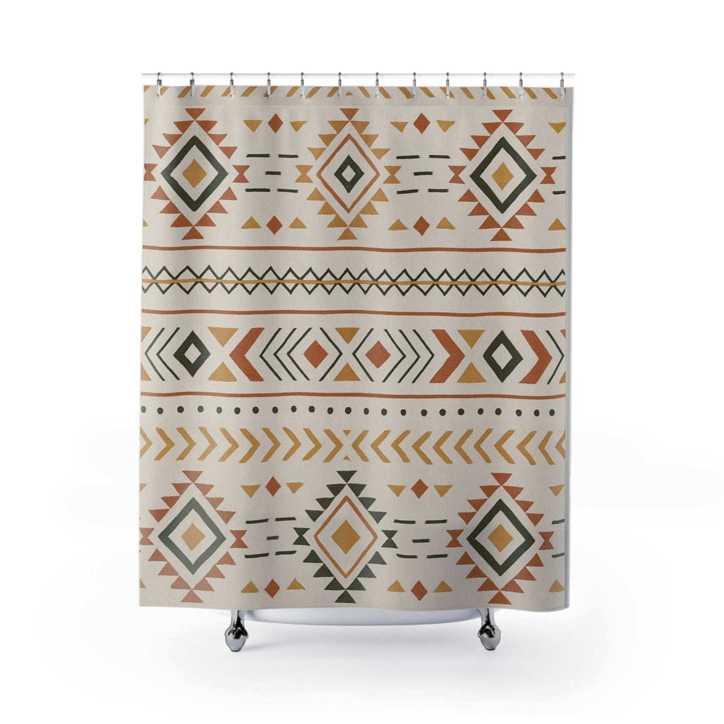 Bohemian Shower Curtain, Geometric Bathroom Decor, Ethnic Pattern, Modern Home