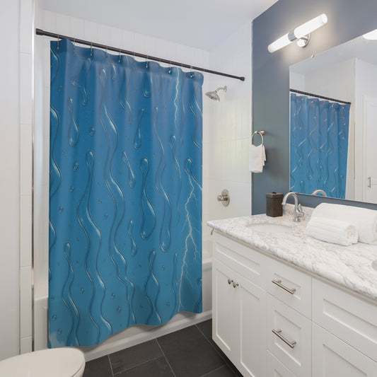Blue Water-Effect Shower Curtain, Waterproof Decor, Bathroom Accessory, Unique Gift for Home, Summer Vibes, Modern Design