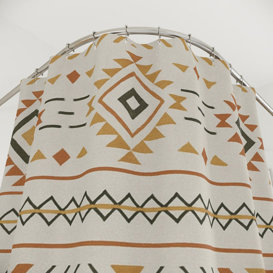 Bohemian Shower Curtain, Geometric Bathroom Decor, Ethnic Pattern, Modern Home